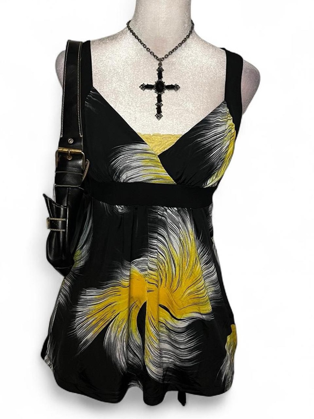 Y2k Black & Yellow print babydoll top
